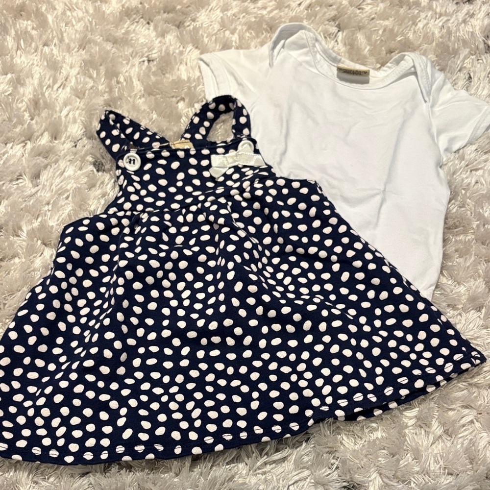 Polka Dot Navy Dress with White Tee